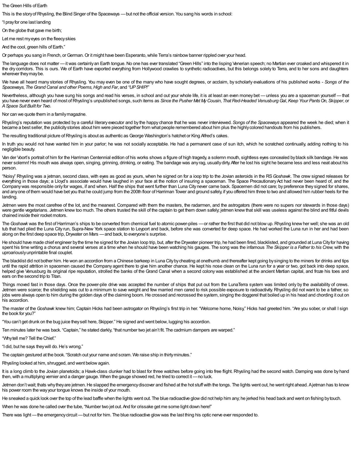 The Green Hills of Earth