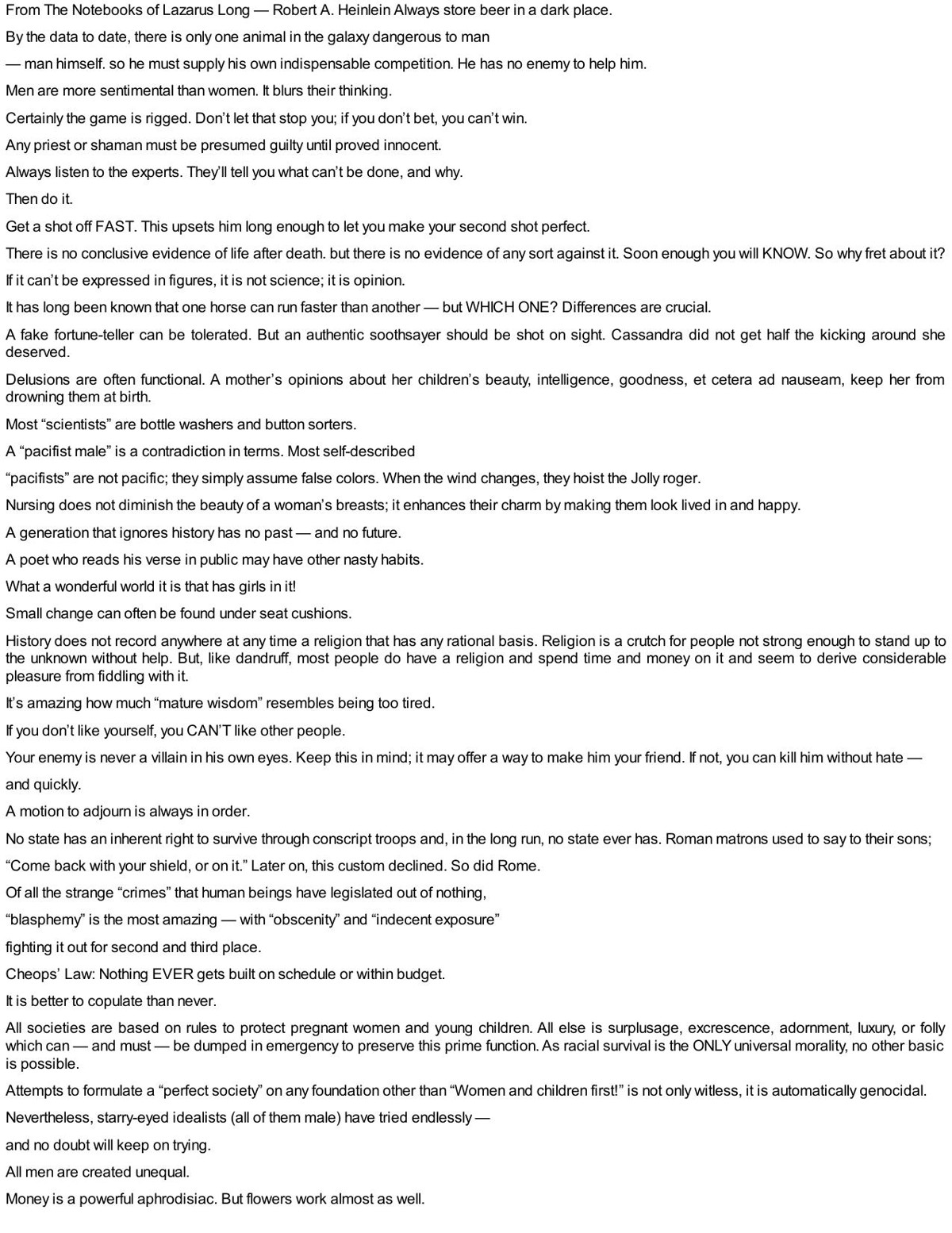 Notebooks Of Lazarus Long