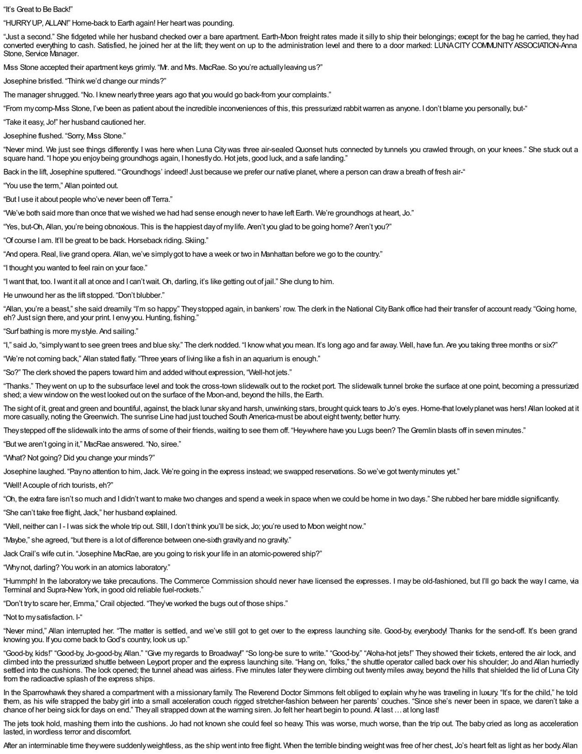 Its Great to Be Back