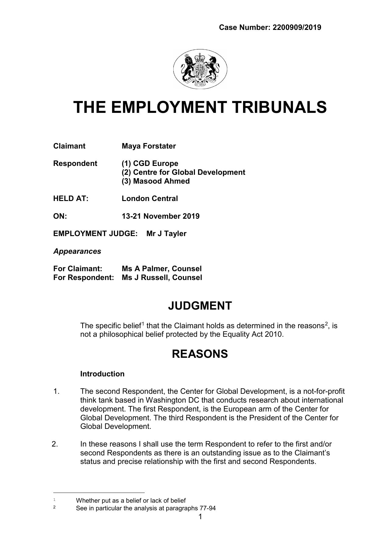 Forstater v CGD Judgement 2019