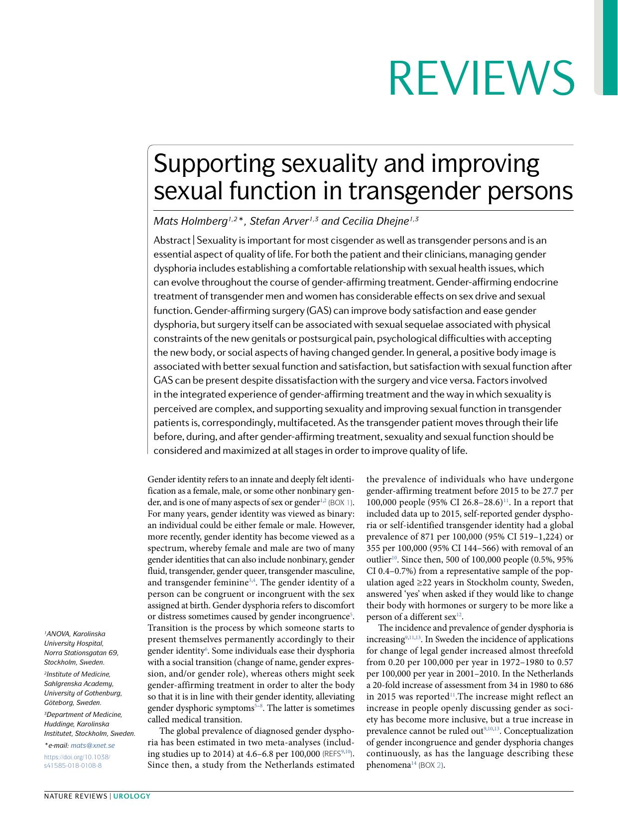 Supporting sexuality and improving sexual function in transgender persons