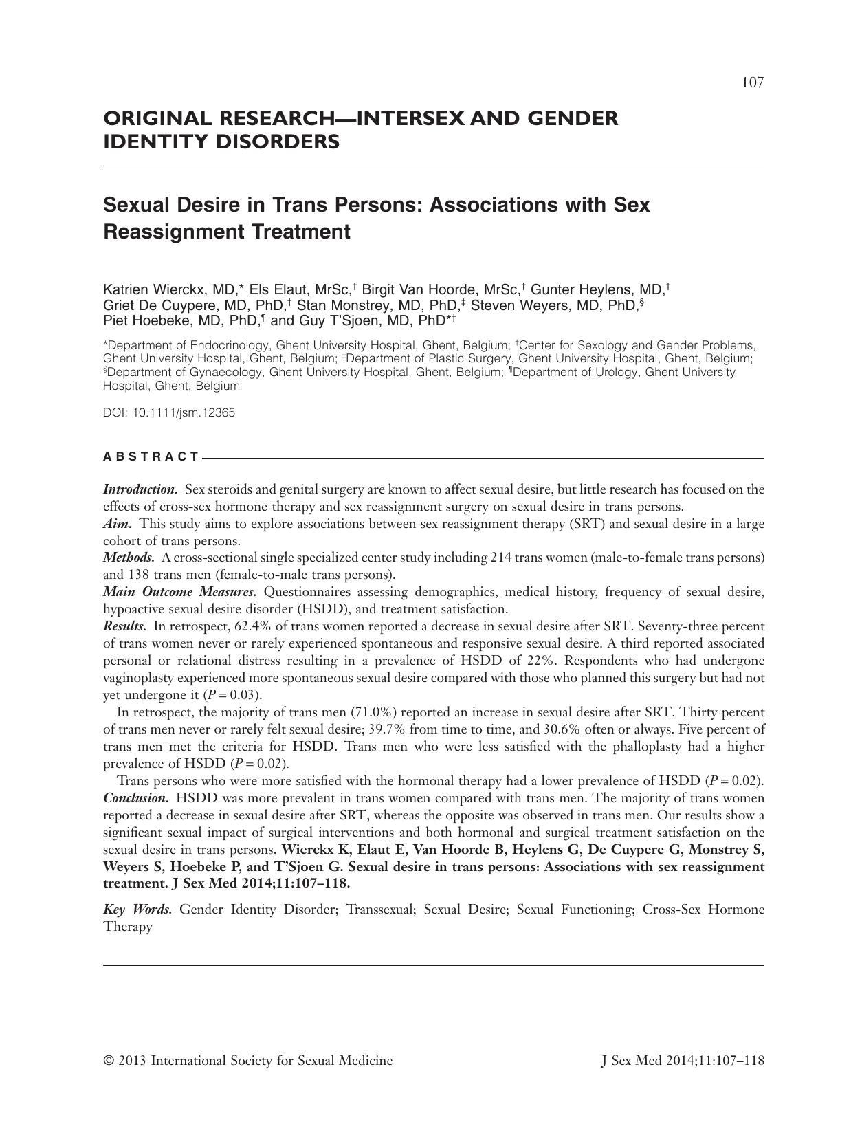 Sexual Desire in Trans Persons: Associations with Sex Reassignment Treatment