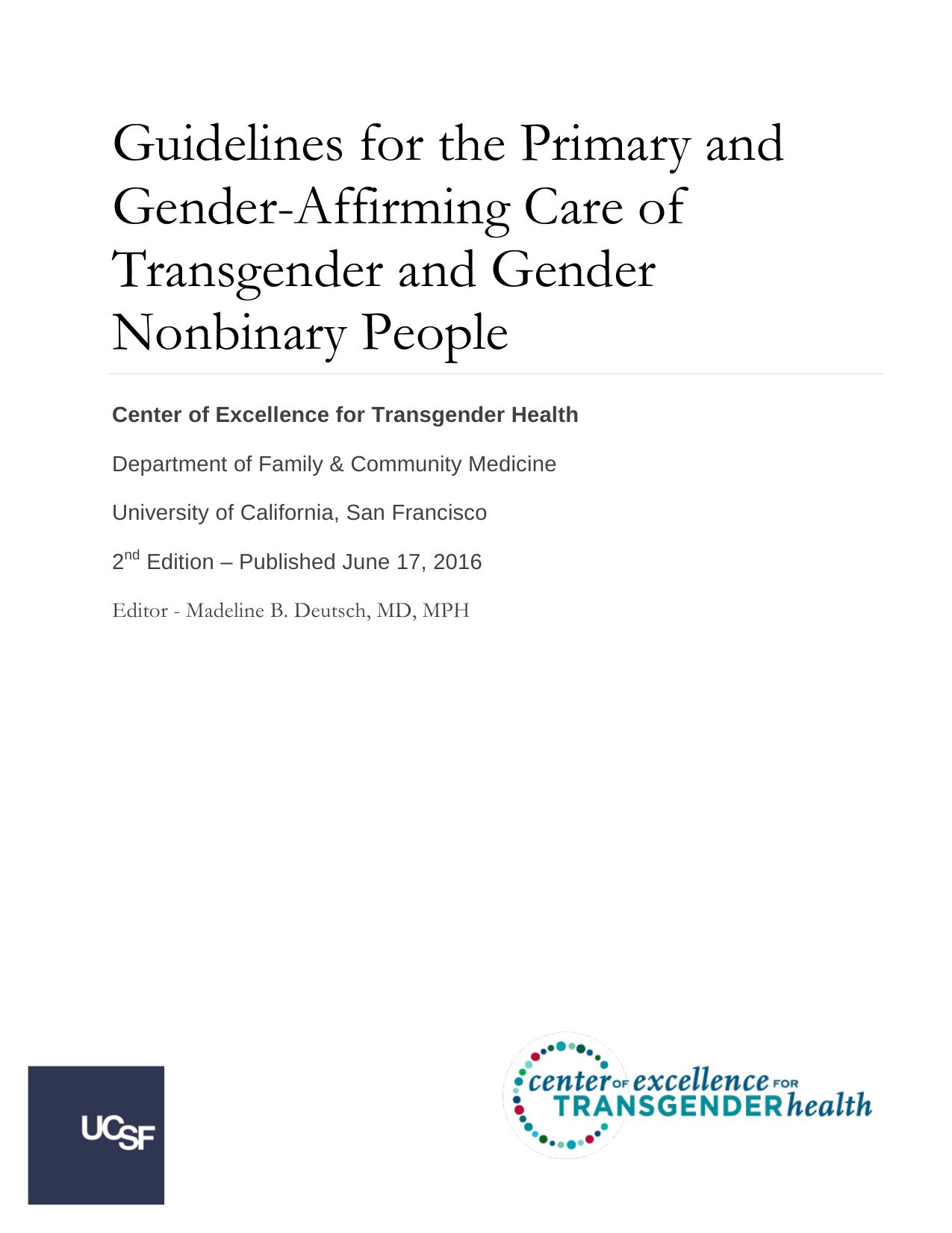 Guidelines for the Primary and Gender-Affirming Care of Transgender and Gender Nonbinary People (Second Edition)