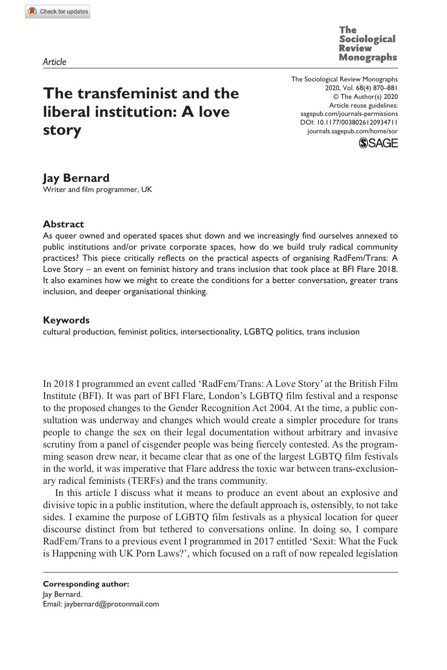 The transfeminist and the liberal institution: A love story