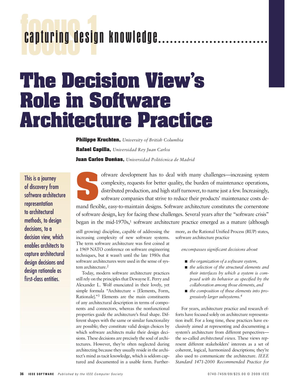 The Decision View's Role in Software Architecture Practice