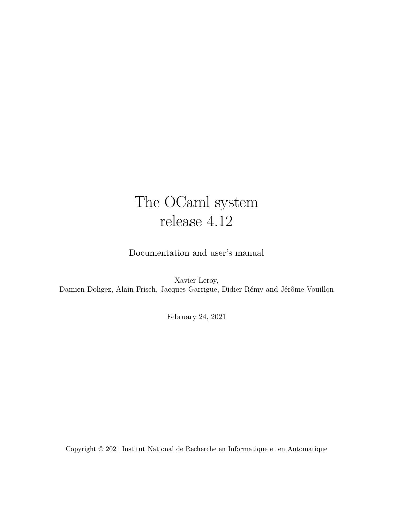 The OCaml System: Documentation and User's Manual