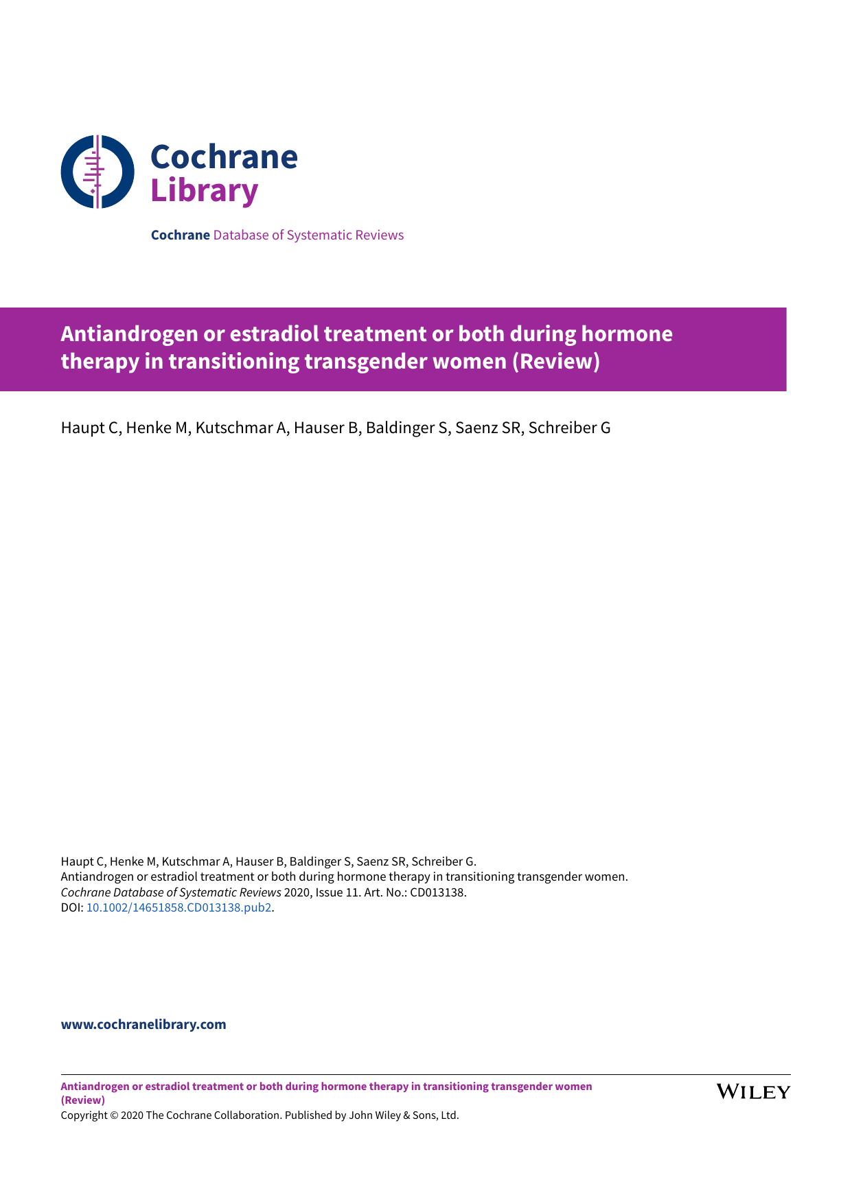 Antiandrogen or estradiol treatment or both during hormone therapy in transitioning transgender women (Review)