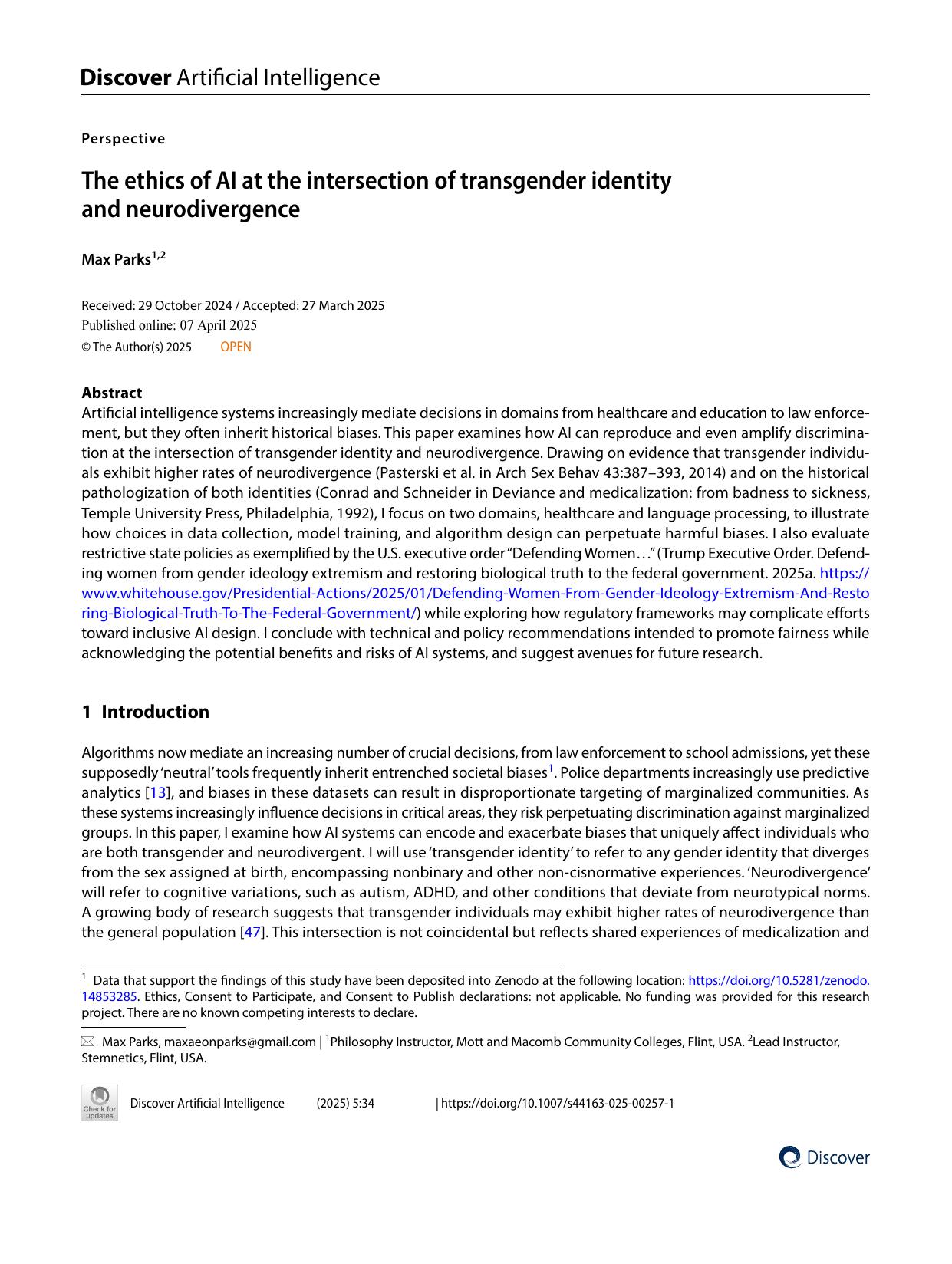 The ethics of AI at the intersection of transgender identity and neurodivergence